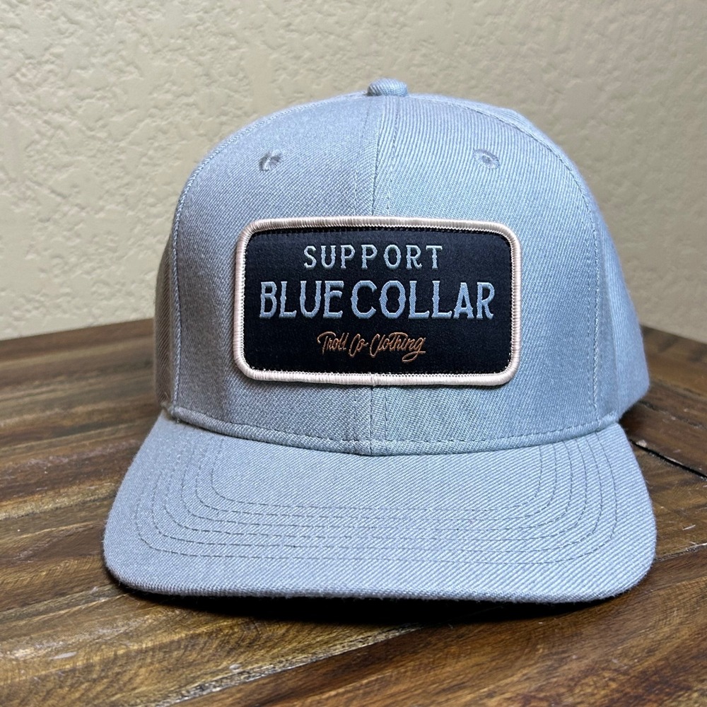 Troll Co Clothing Blue Collar‎ Support Trucker Hat Gray Snapback Baseball Cap